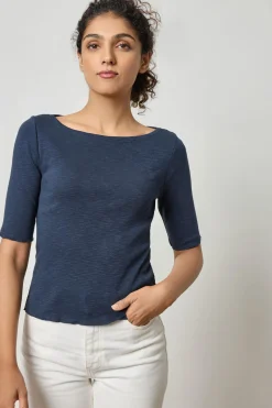 Elbow Sleeve Boatneck Navy