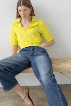 Elbow Sleeve Polo Sweater Lemon