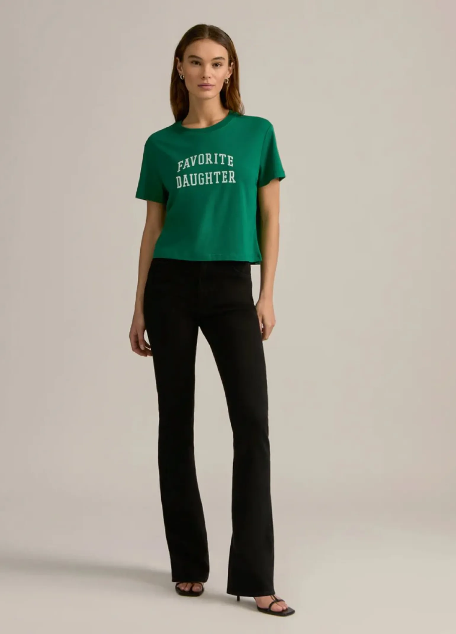 Favorite Daughter Cropped Collegiate Tee Emerald/White