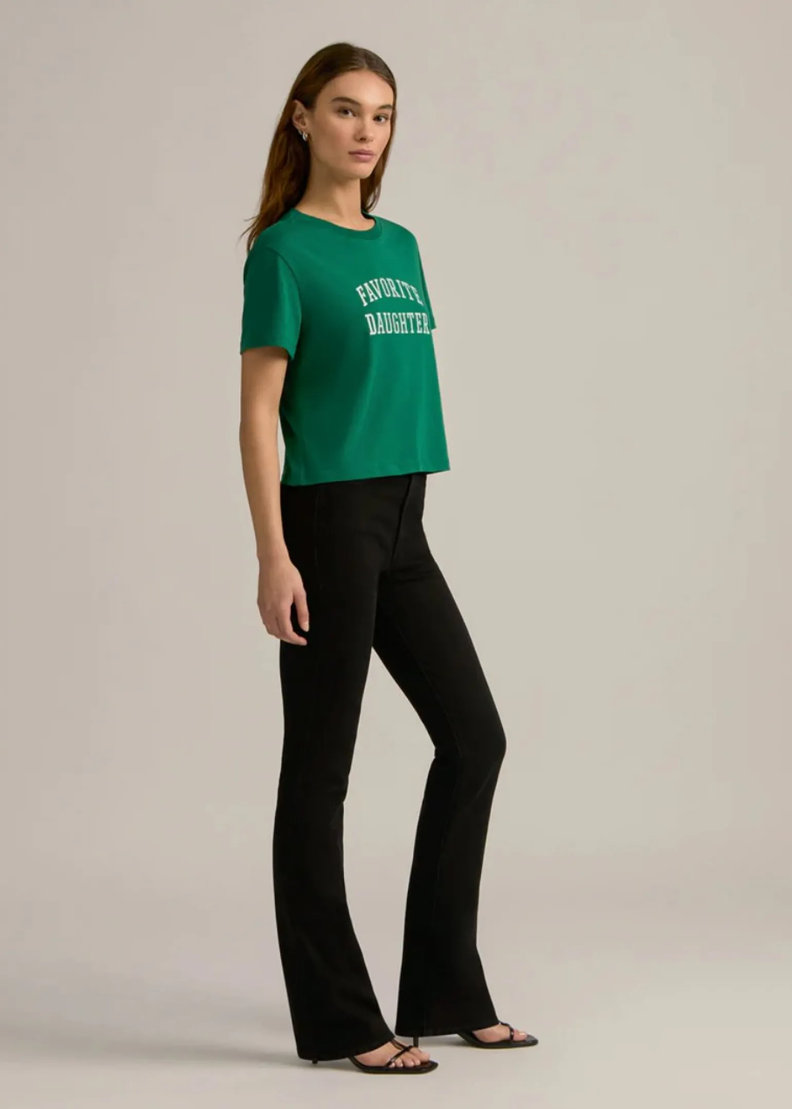 Favorite Daughter Cropped Collegiate Tee Emerald/White