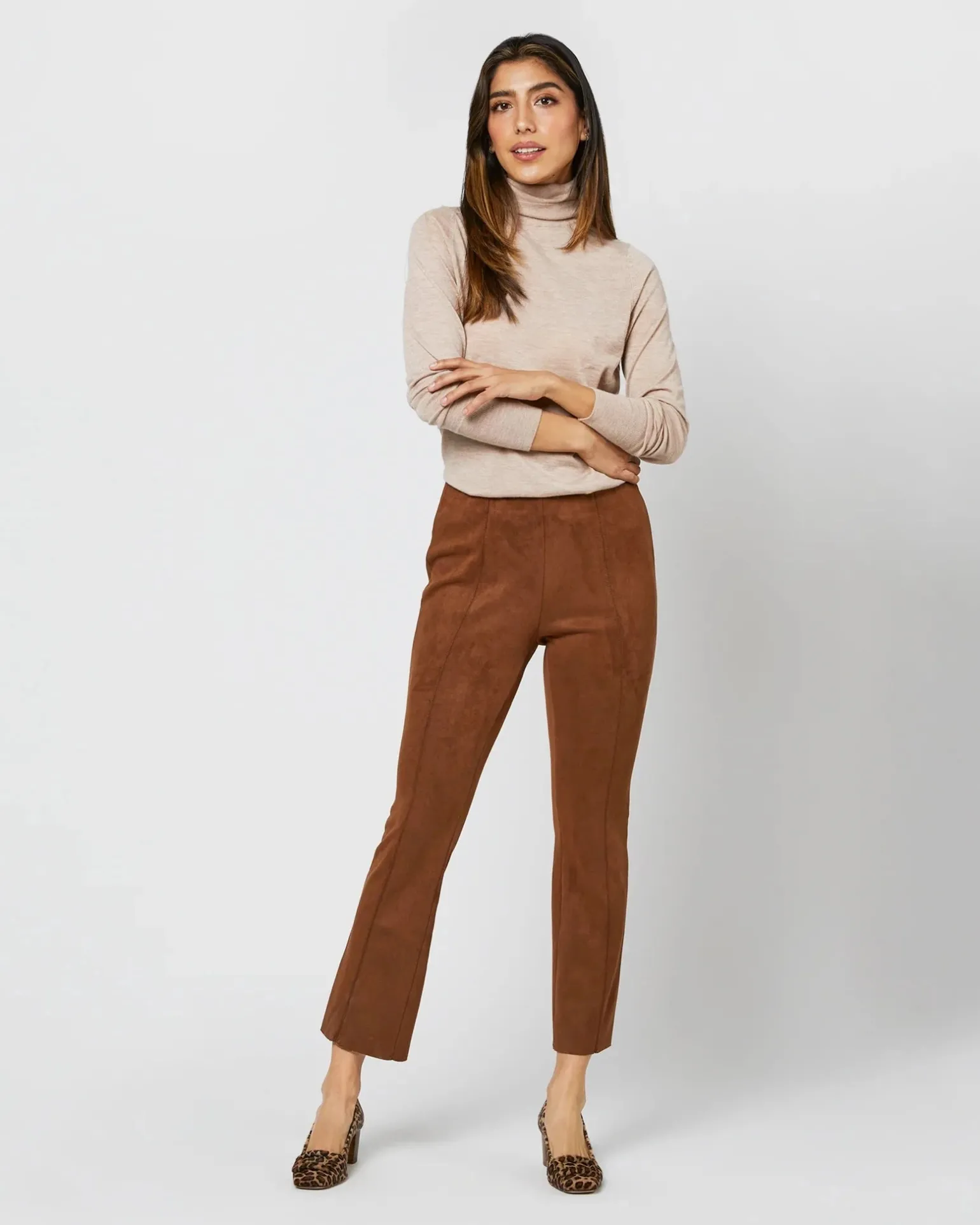 Faye Cropped Pant Cognac Stretch Suede