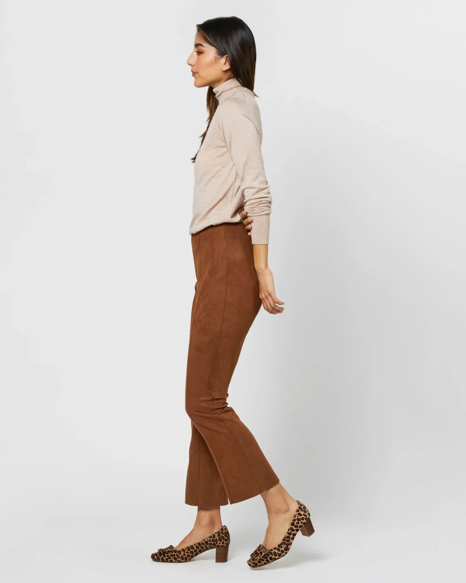 Faye Cropped Pant Cognac Stretch Suede