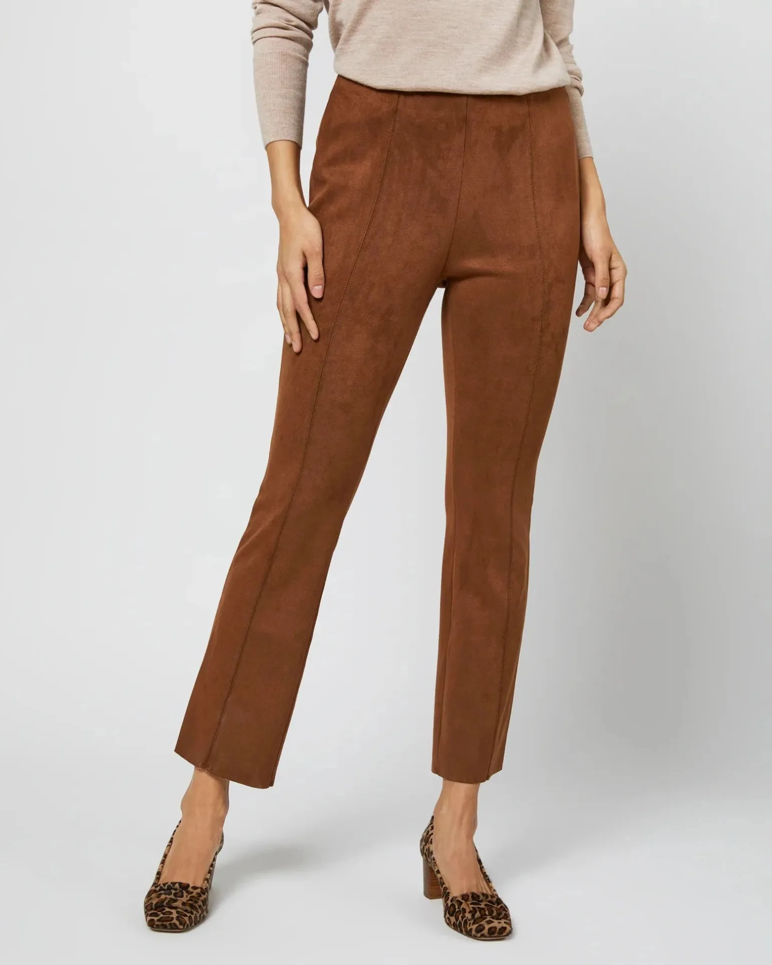 Faye Cropped Pant Cognac Stretch Suede