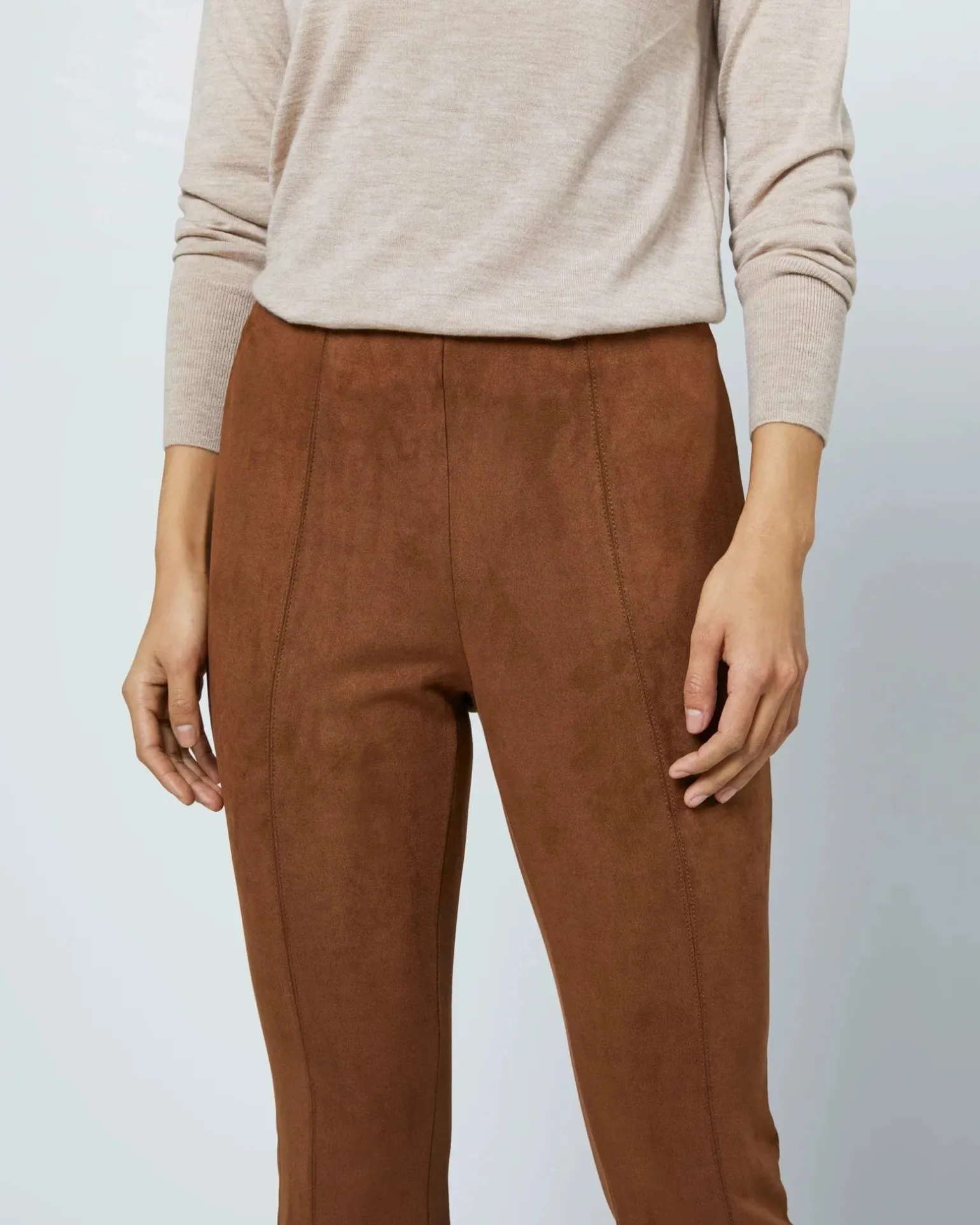 Faye Cropped Pant Cognac Stretch Suede