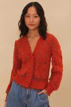 Floral Knit Cardigan Orange