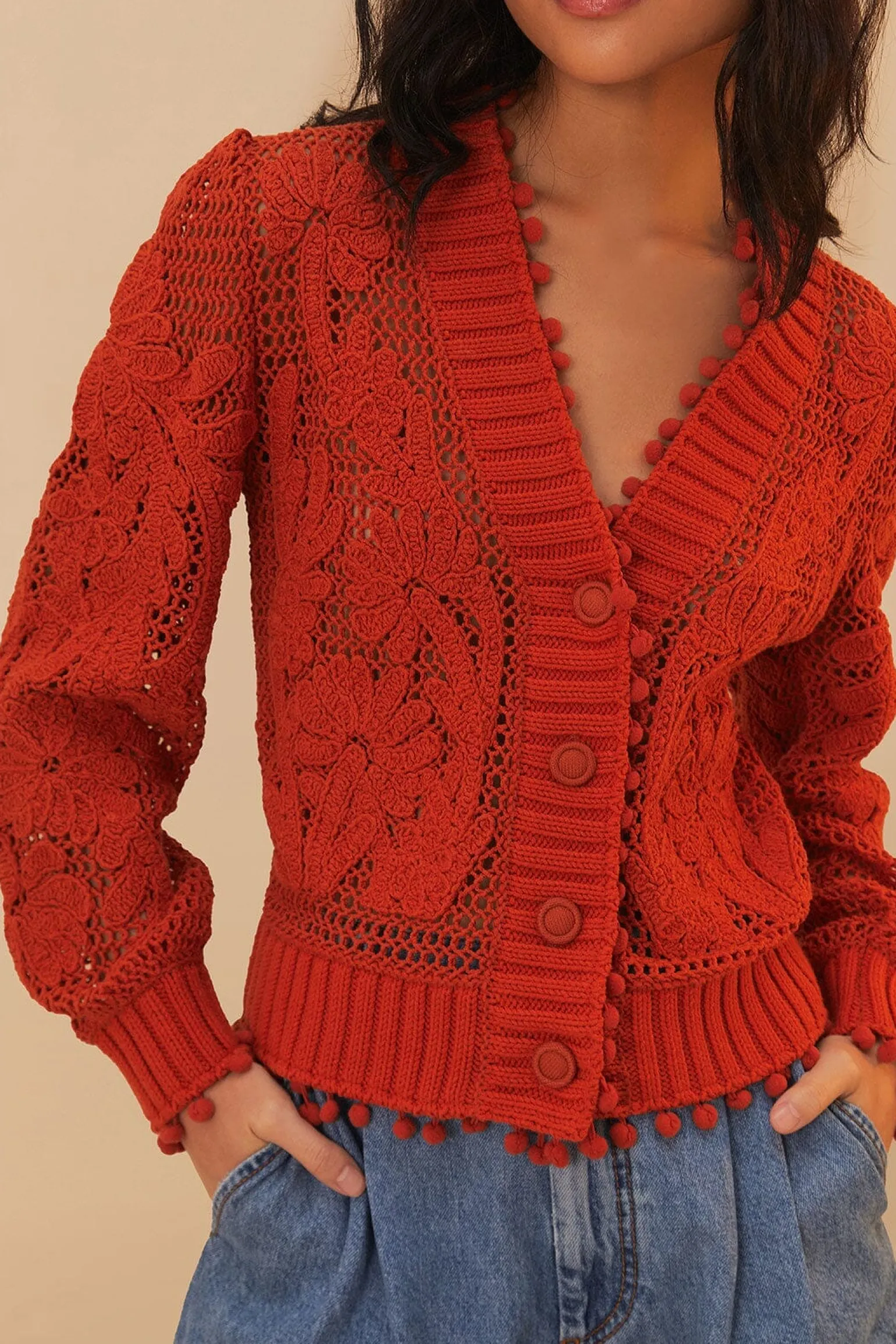 Floral Knit Cardigan Orange