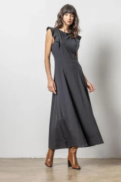 Flounce Trim Maxi Dress Black