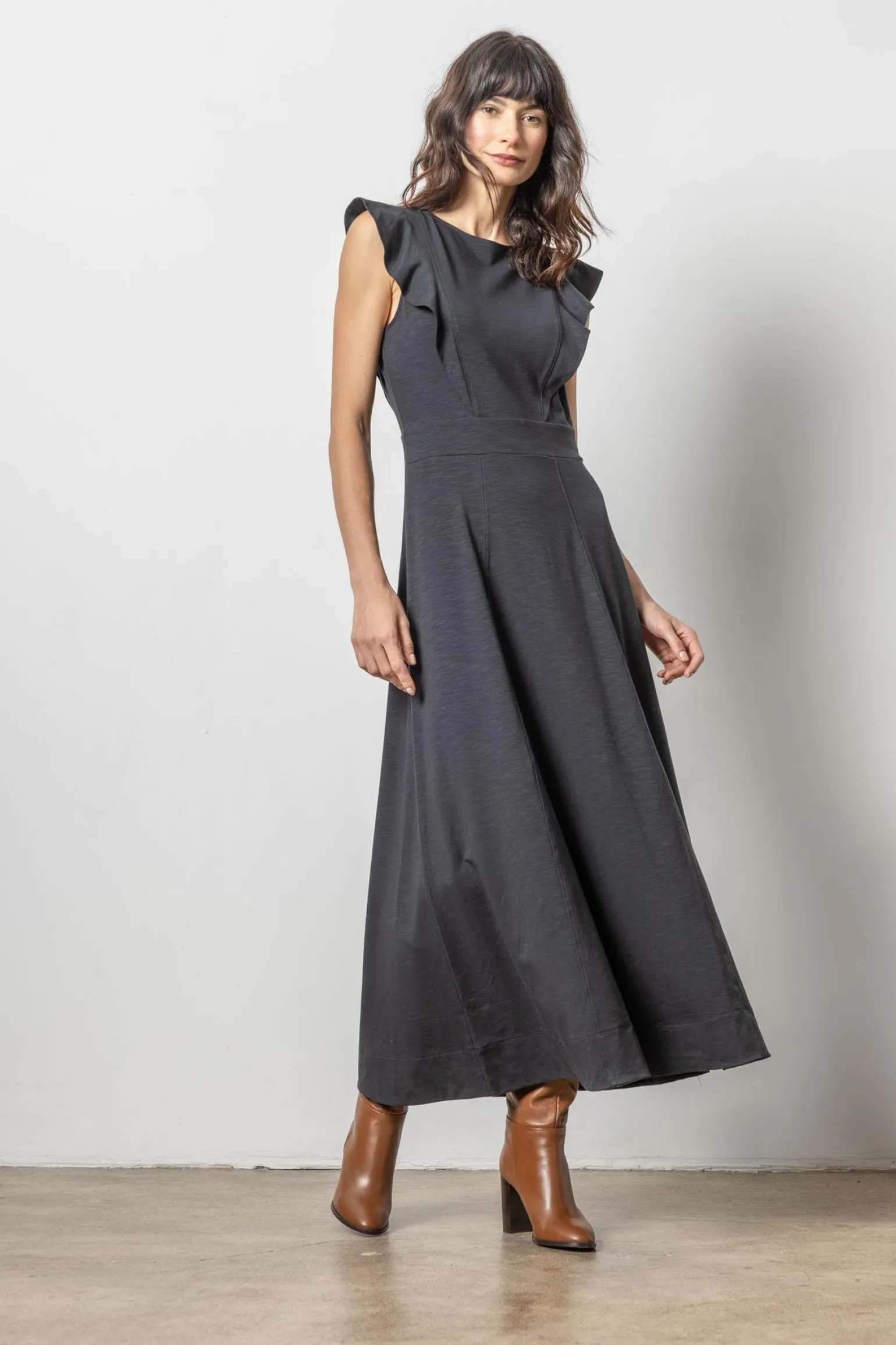 Flounce Trim Maxi Dress Black