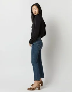 Frill Blouse Black Silk Crepe de Chine