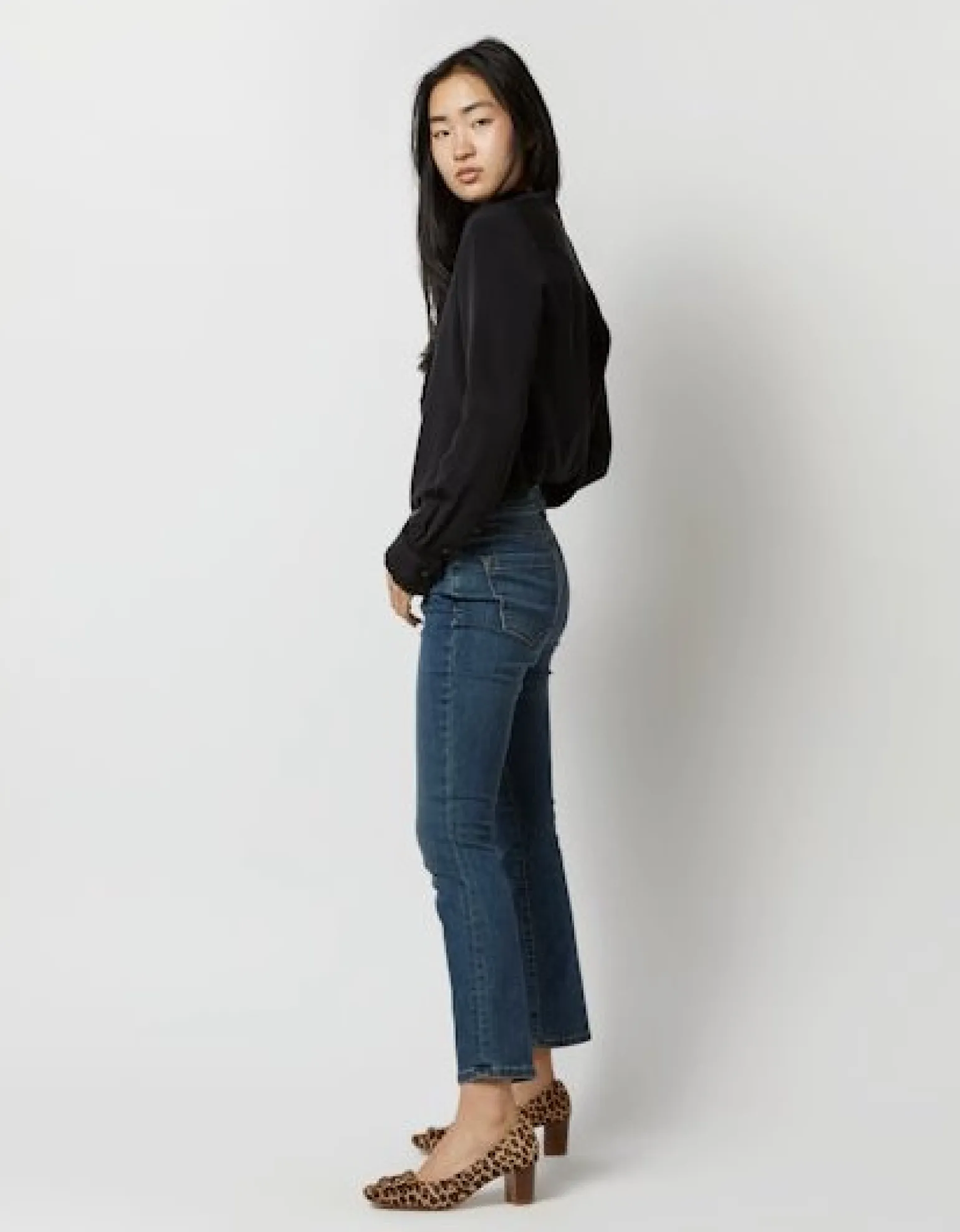 Frill Blouse Black Silk Crepe de Chine