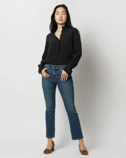 Frill Blouse Black Silk Crepe de Chine