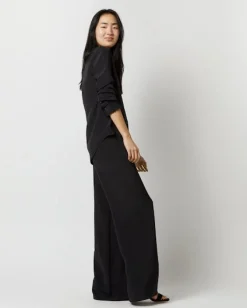 Frill Blouse Black Silk Crepe de Chine
