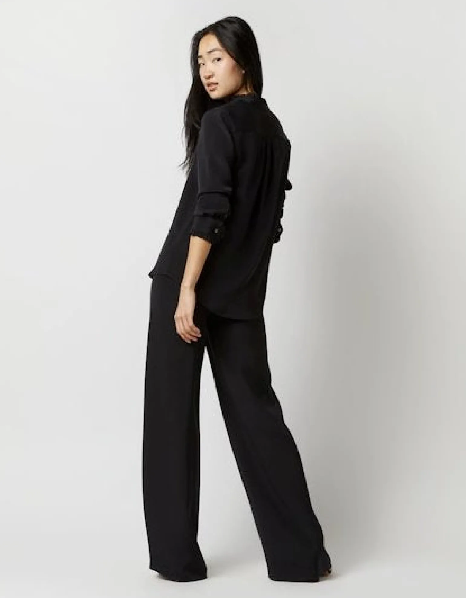 Frill Blouse Black Silk Crepe de Chine