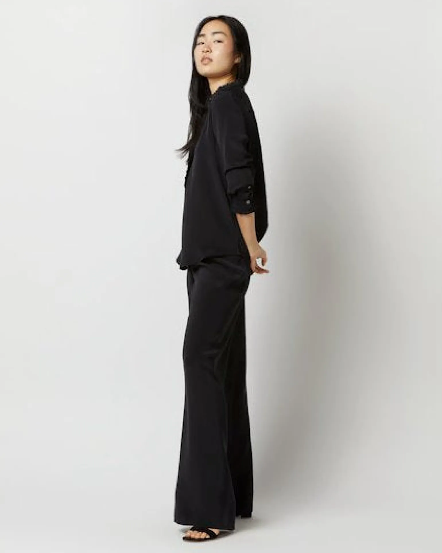 Frill Blouse Black Silk Crepe de Chine