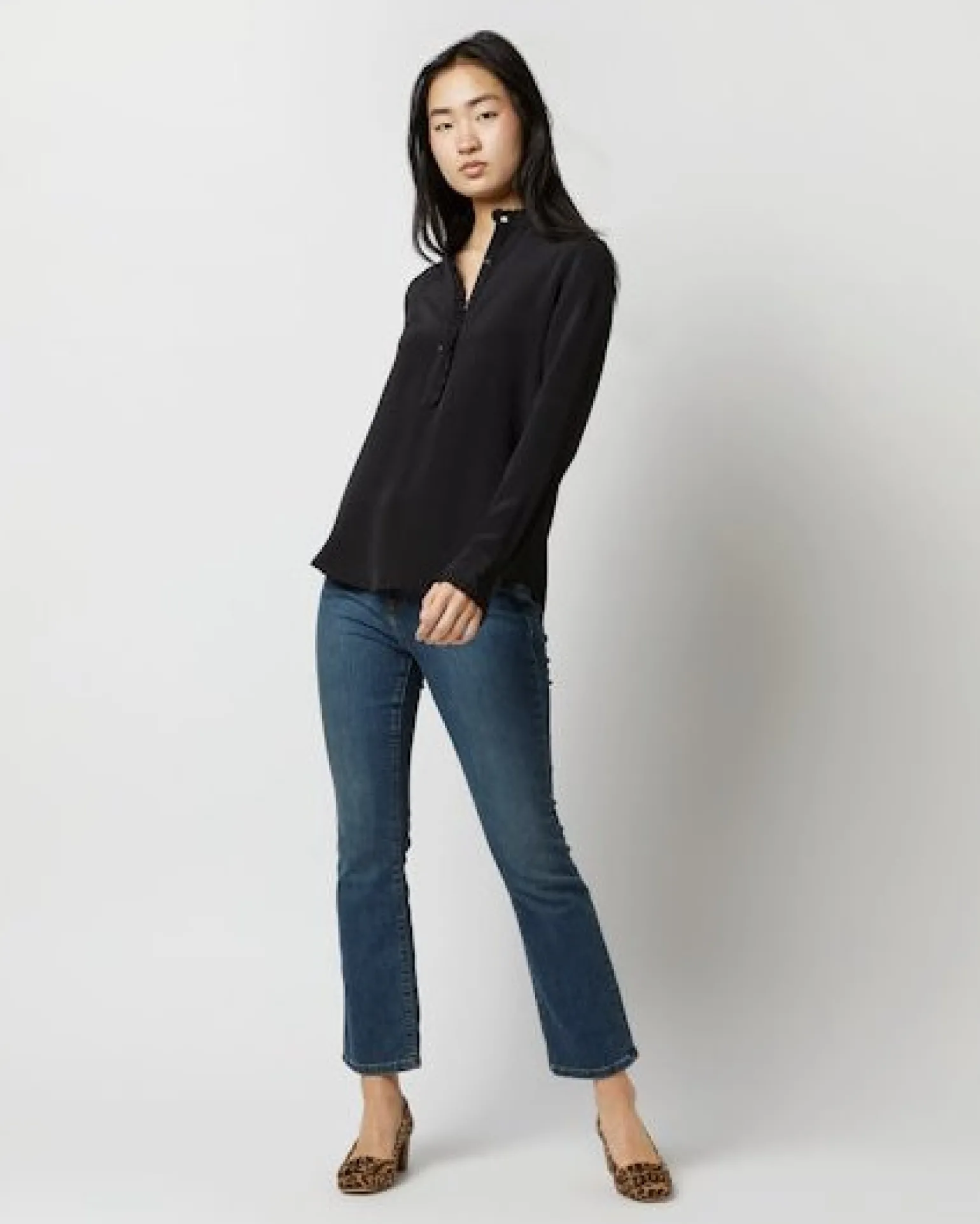 Frill Blouse Black Silk Crepe de Chine