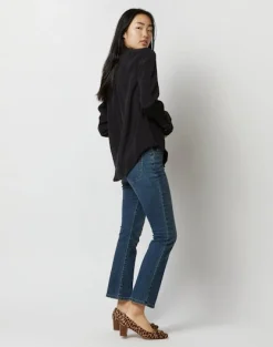 Frill Blouse Black Silk Crepe de Chine