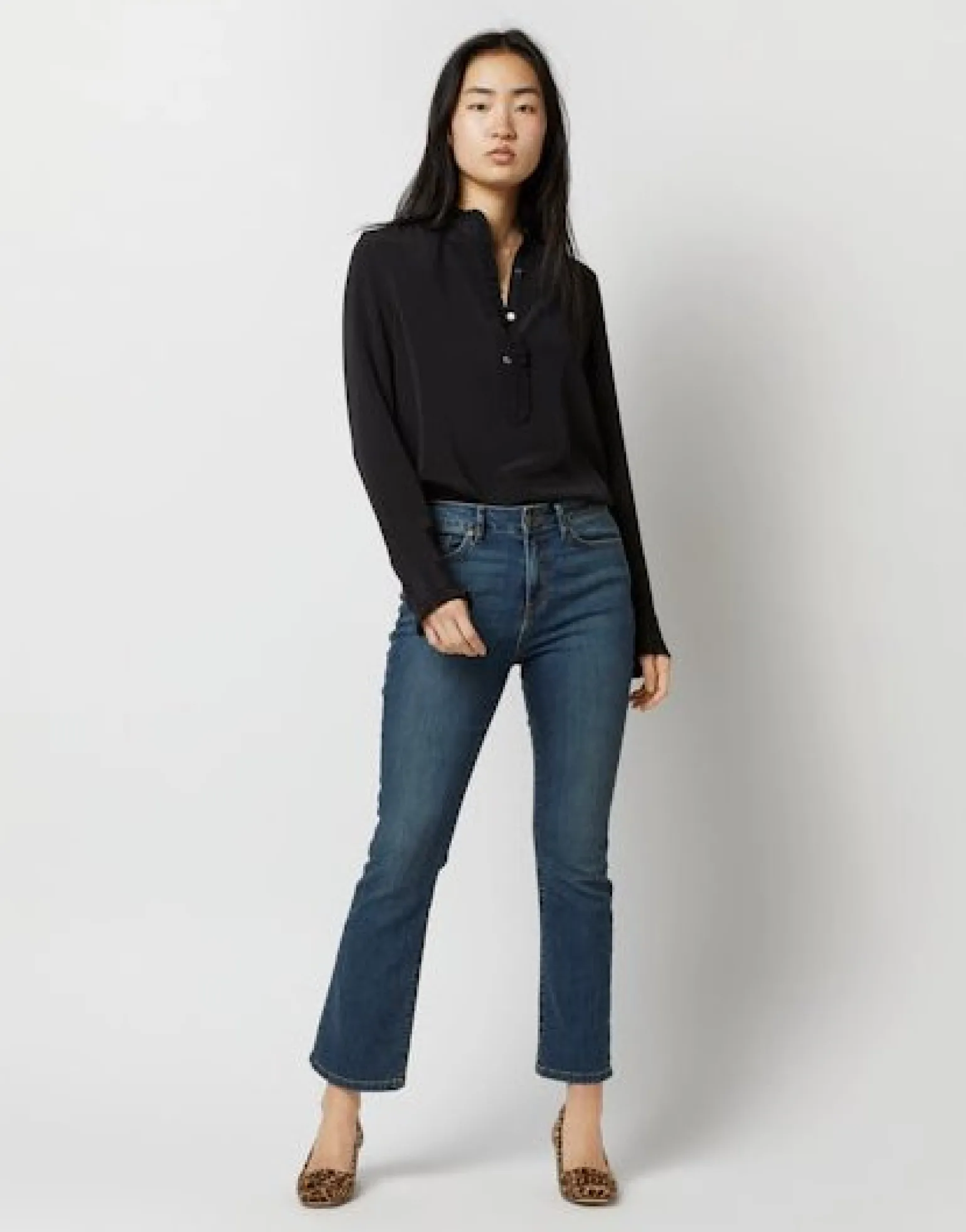 Frill Blouse Black Silk Crepe de Chine