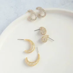 Gold Pave Elongated Dome Earring