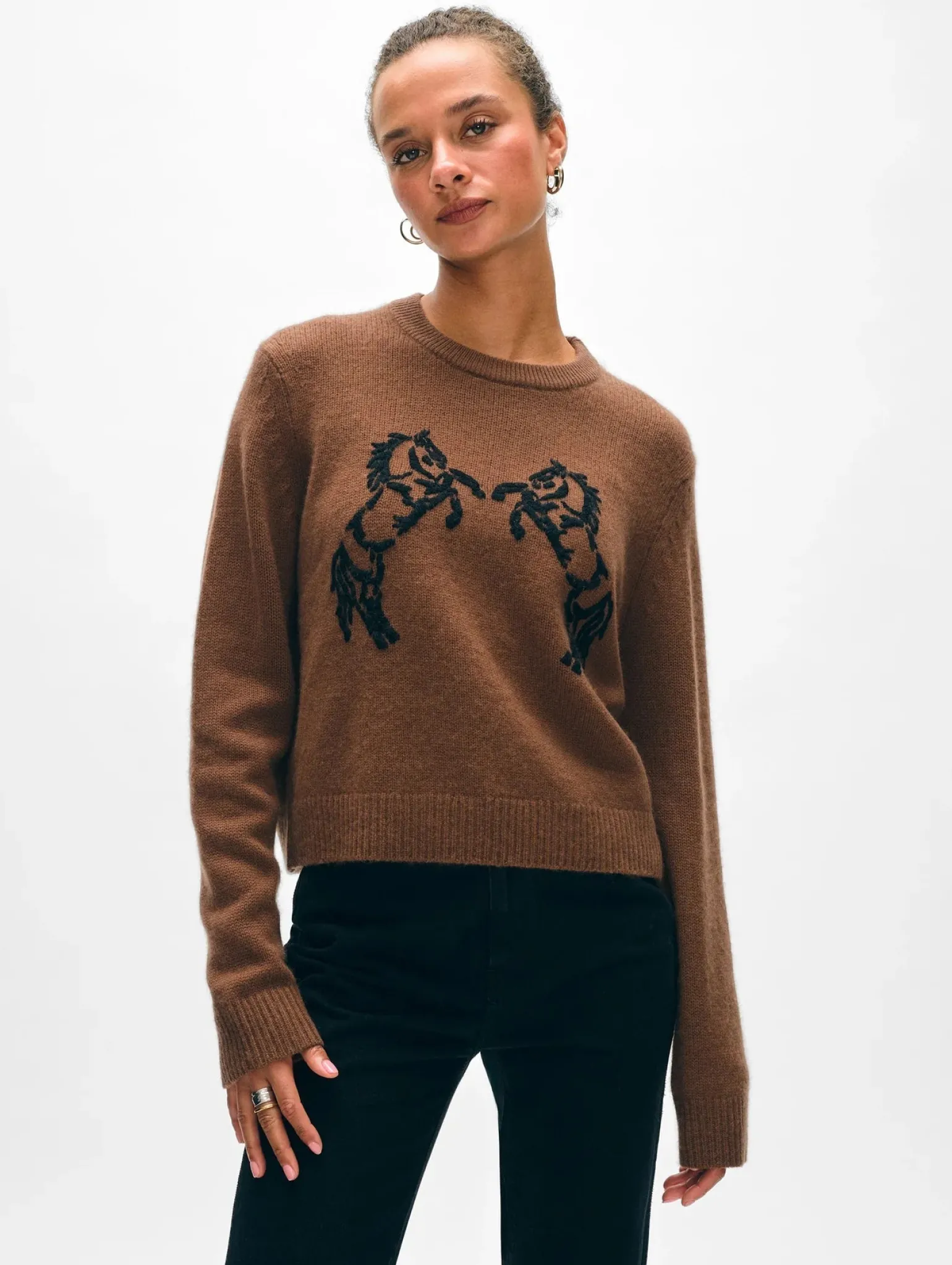 Horse Embroidered Crew Umber