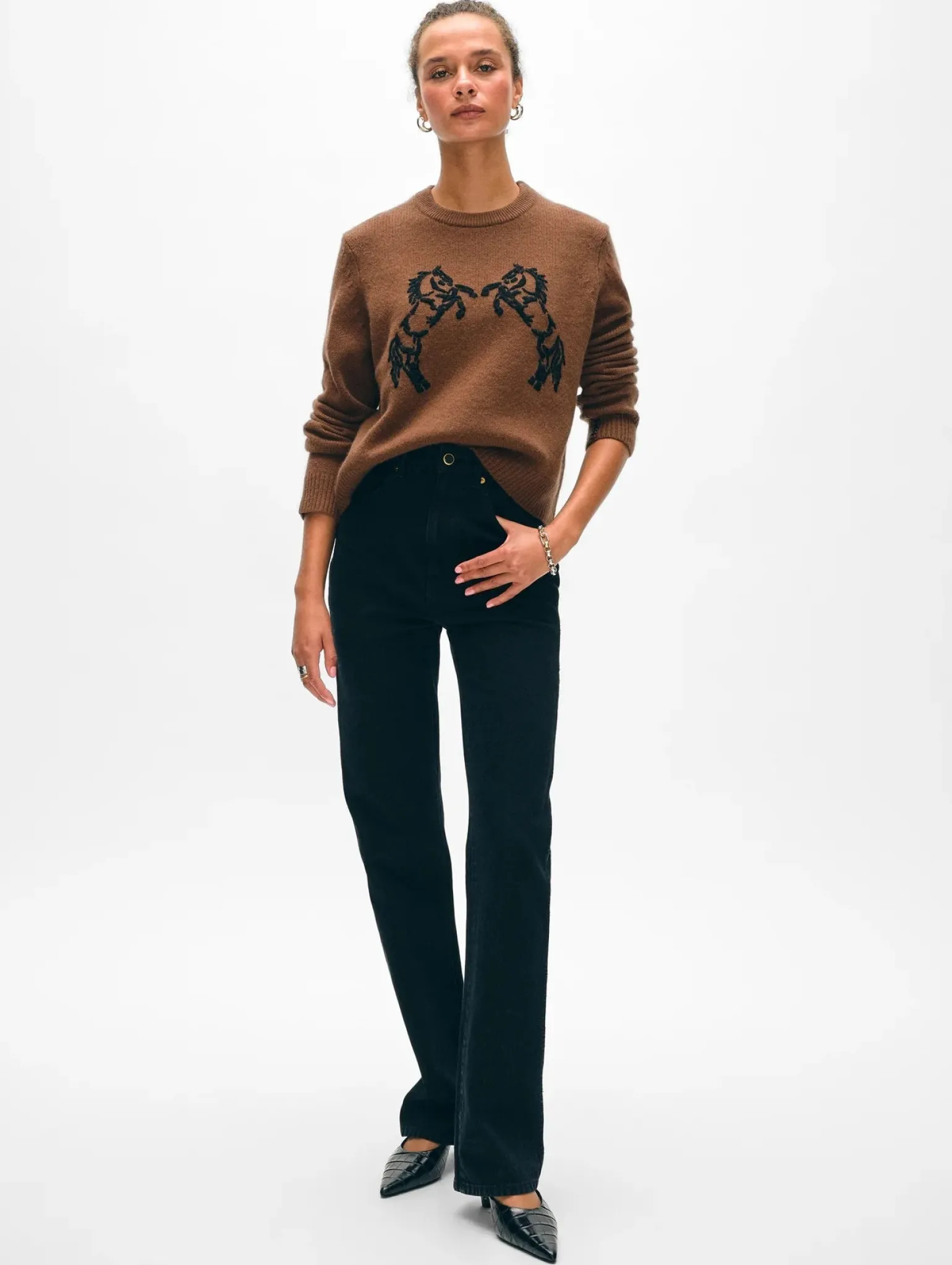 Horse Embroidered Crew Umber