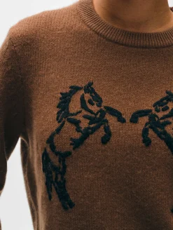 Horse Embroidered Crew Umber