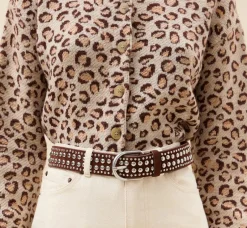 Isaac Studded Belt Espresso/Silver