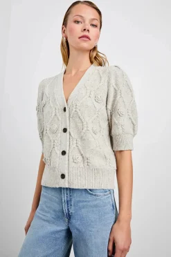 Isla Cardigan Grey Crochet Daisies