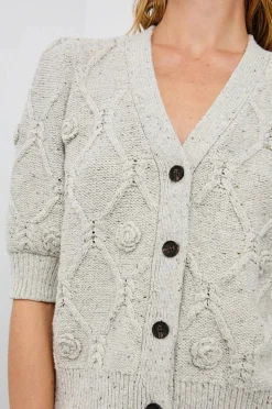 Isla Cardigan Grey Crochet Daisies