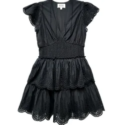 Isla Embroidered Tiered Dress Black