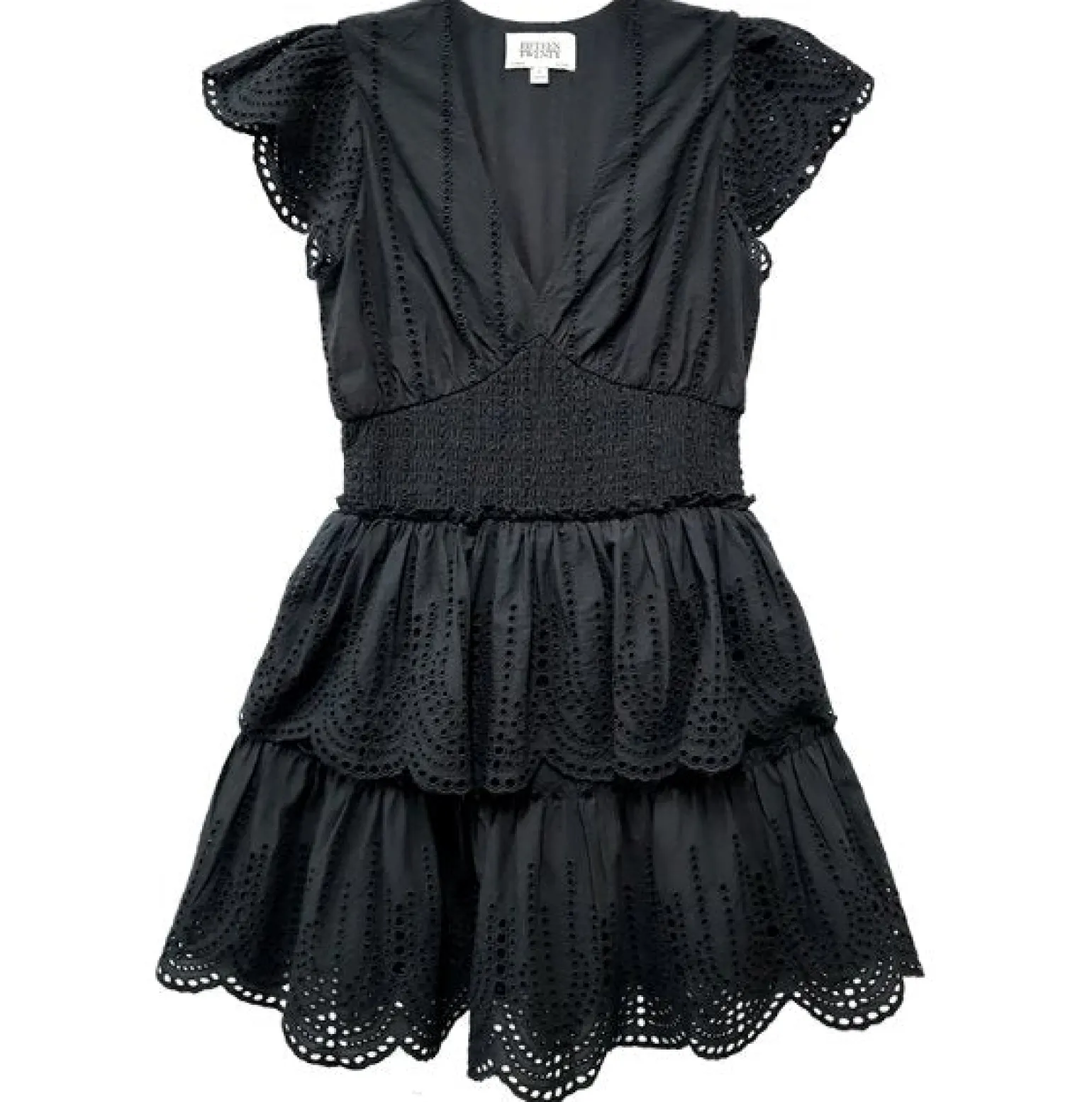 Isla Embroidered Tiered Dress Black