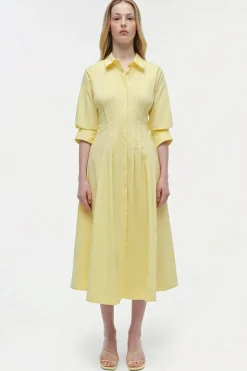 Jazz Pintuck Midi Dress Buttercream