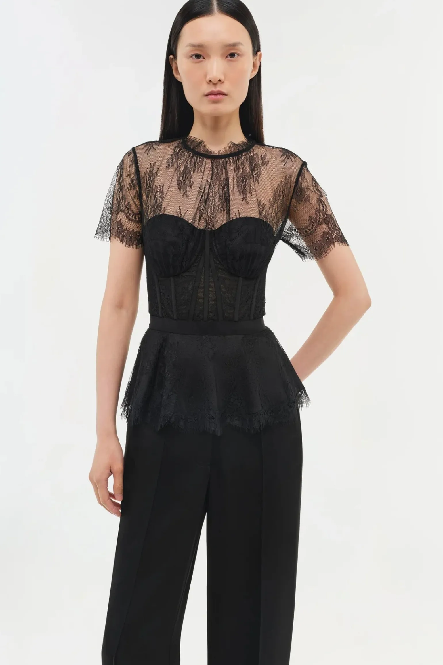 Kehlani Lace Short Sleeve Bustier Top Black