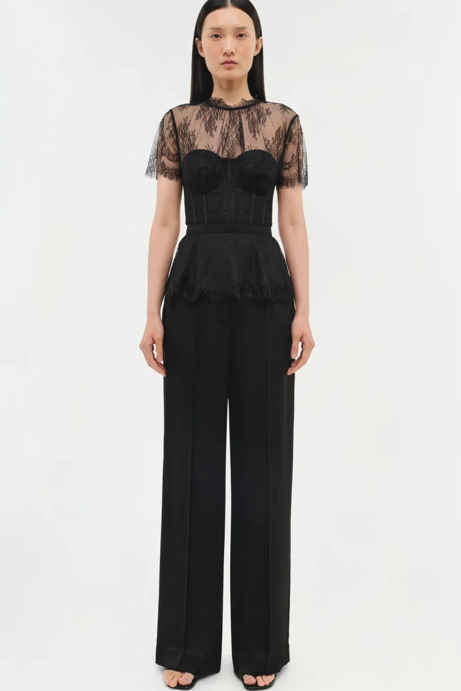 Kehlani Lace Short Sleeve Bustier Top Black