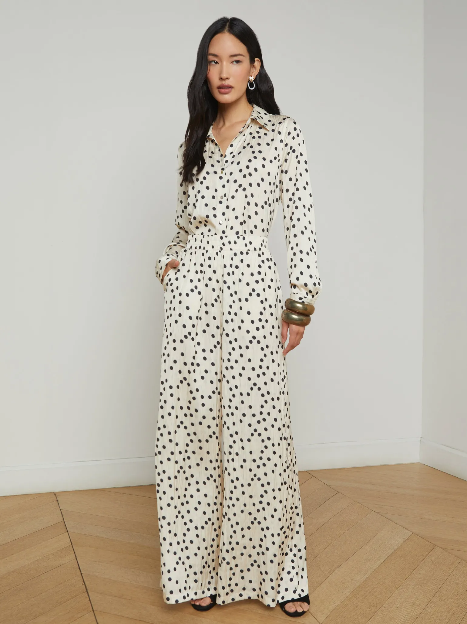 Lillian Wide Leg Pant Ecru/Black Polka Dot