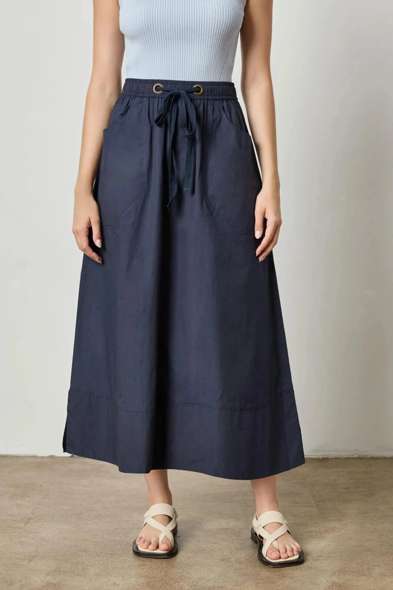 Long Poplin Skirt Navy