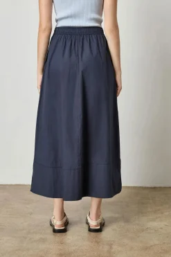Long Poplin Skirt Navy