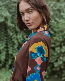 Loretta Dress Inkblot Irate Espresso Brown