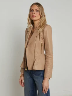 Lyric Peplum Biker Jacket Cappuccino