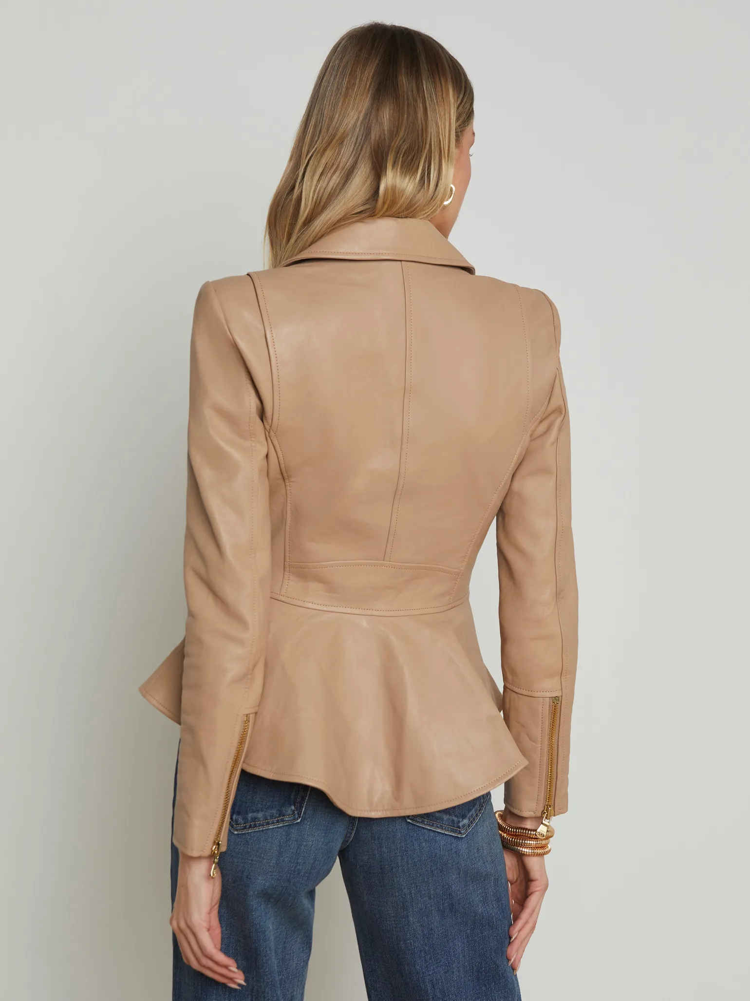 Lyric Peplum Biker Jacket Cappuccino