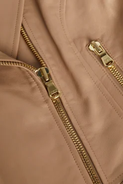 Lyric Peplum Biker Jacket Cappuccino