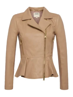 Lyric Peplum Biker Jacket Cappuccino