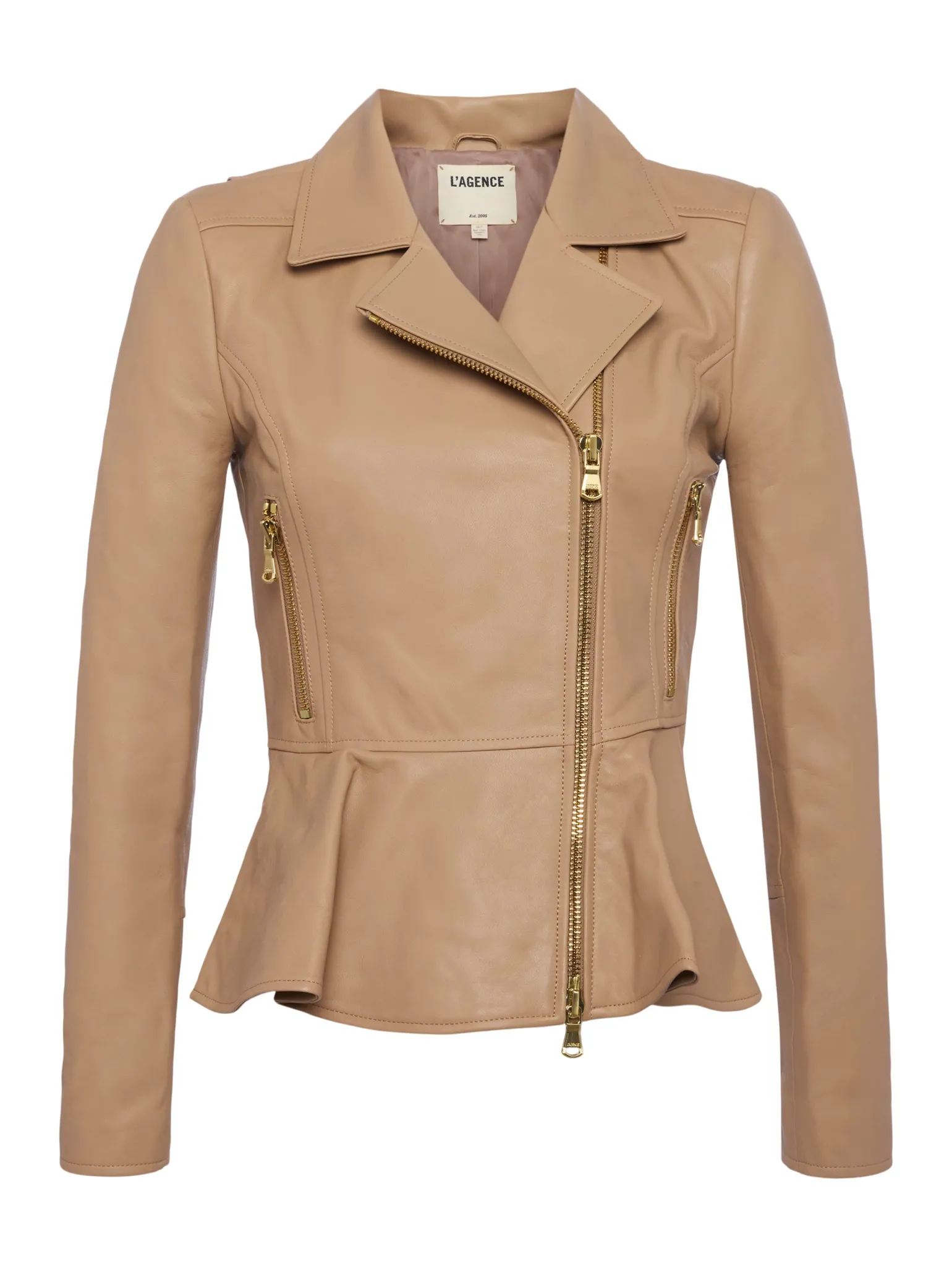 Lyric Peplum Biker Jacket Cappuccino