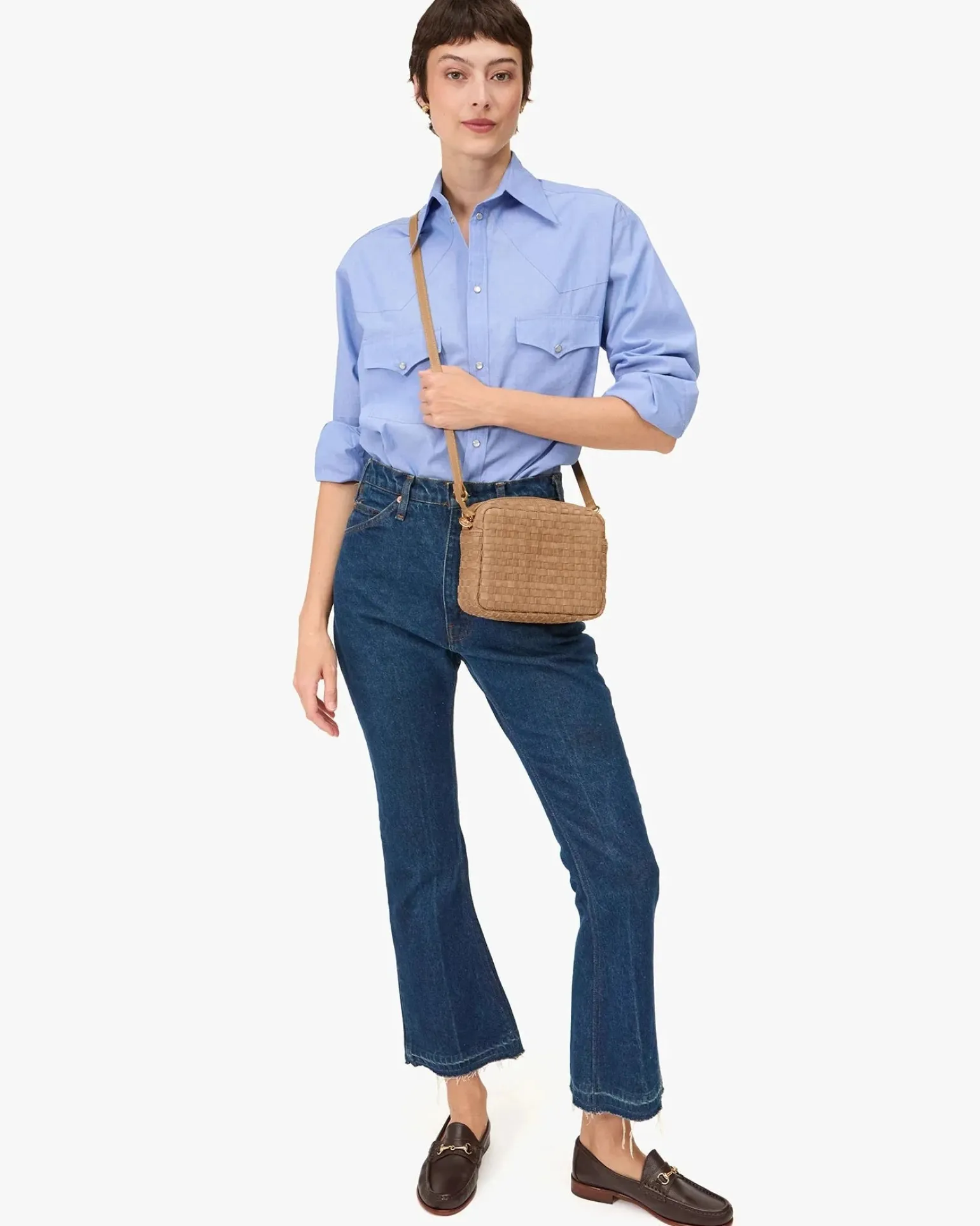 Midi Sac Leather & Suede Woven Checker Clay