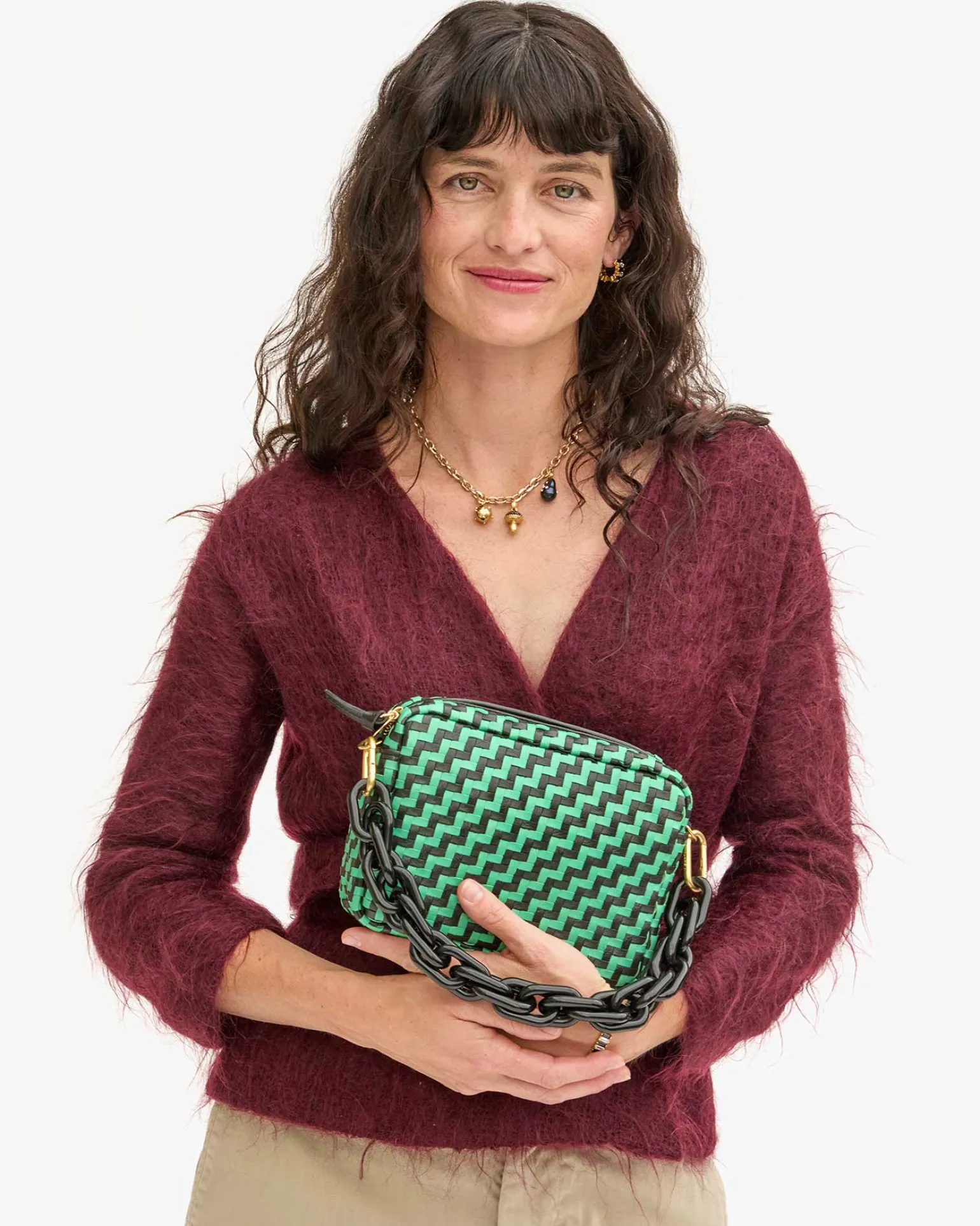 Midi Sac Woven Mint Opal/Black Zig Zag
