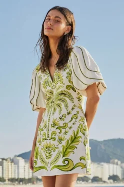 Milani Off-White V-Neck Short Sleeve Mini Dress