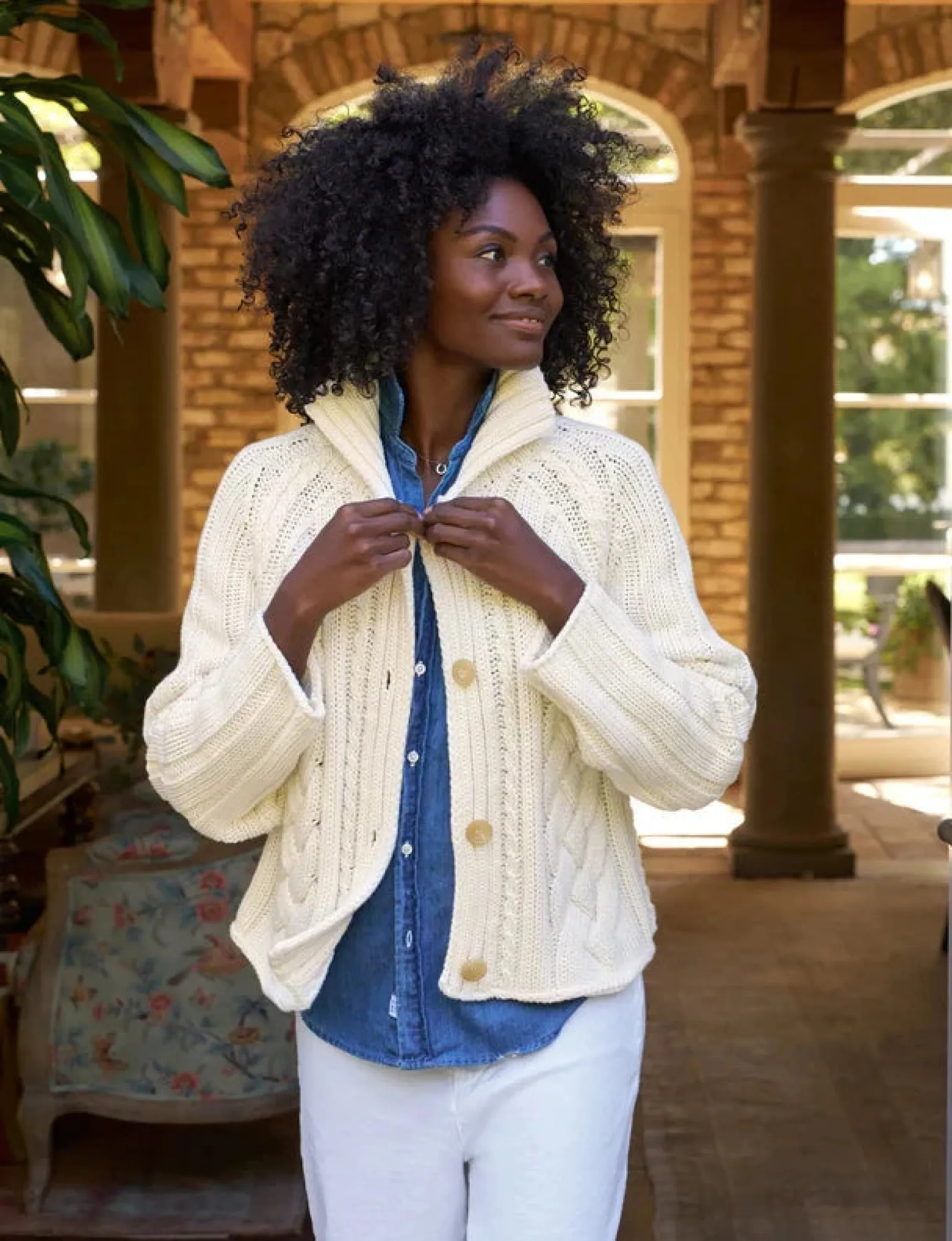 Mini Cotswolds Cropped Cable Knit Cardigan Ivory