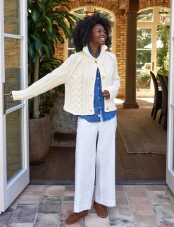 Mini Cotswolds Cropped Cable Knit Cardigan Ivory