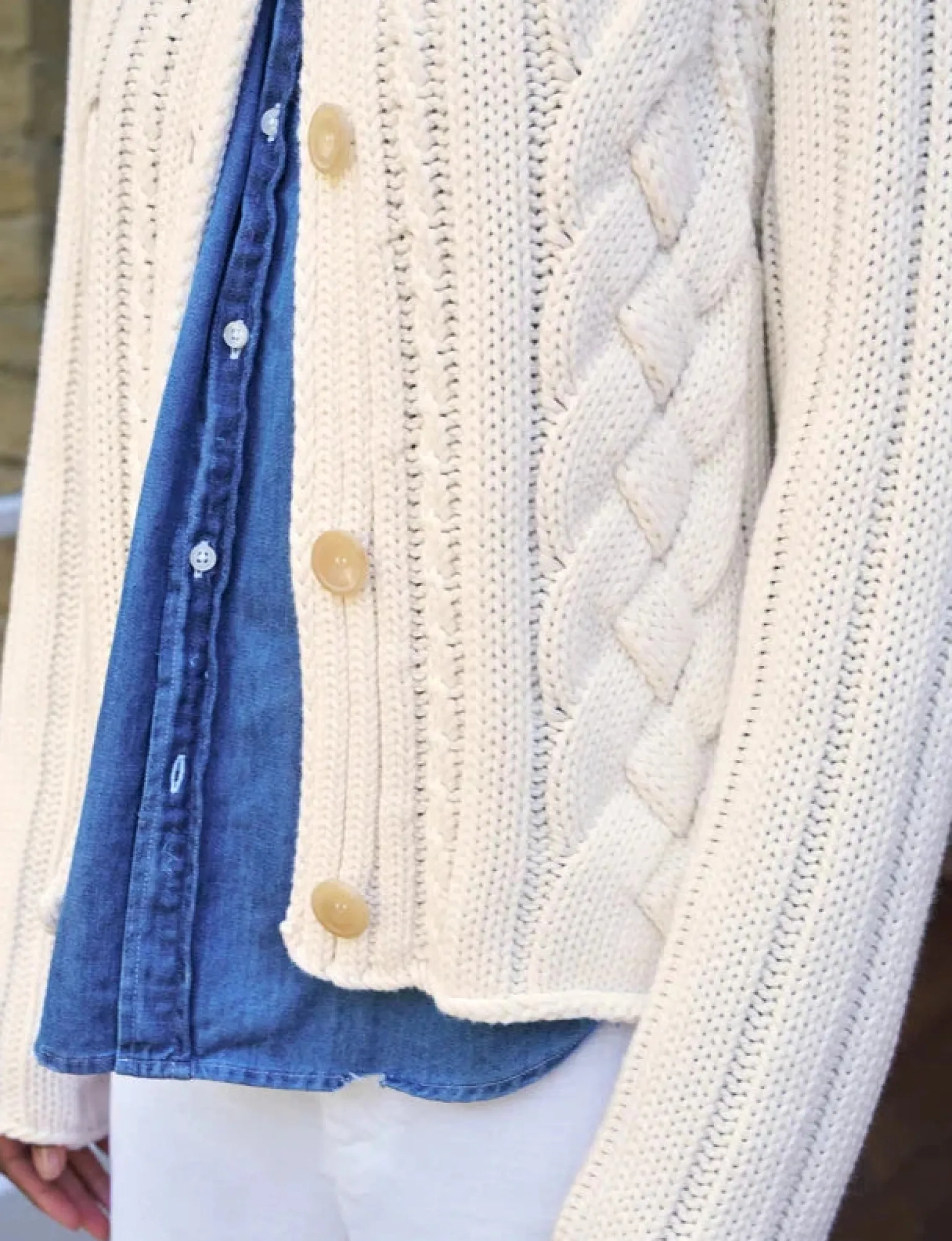 Mini Cotswolds Cropped Cable Knit Cardigan Ivory