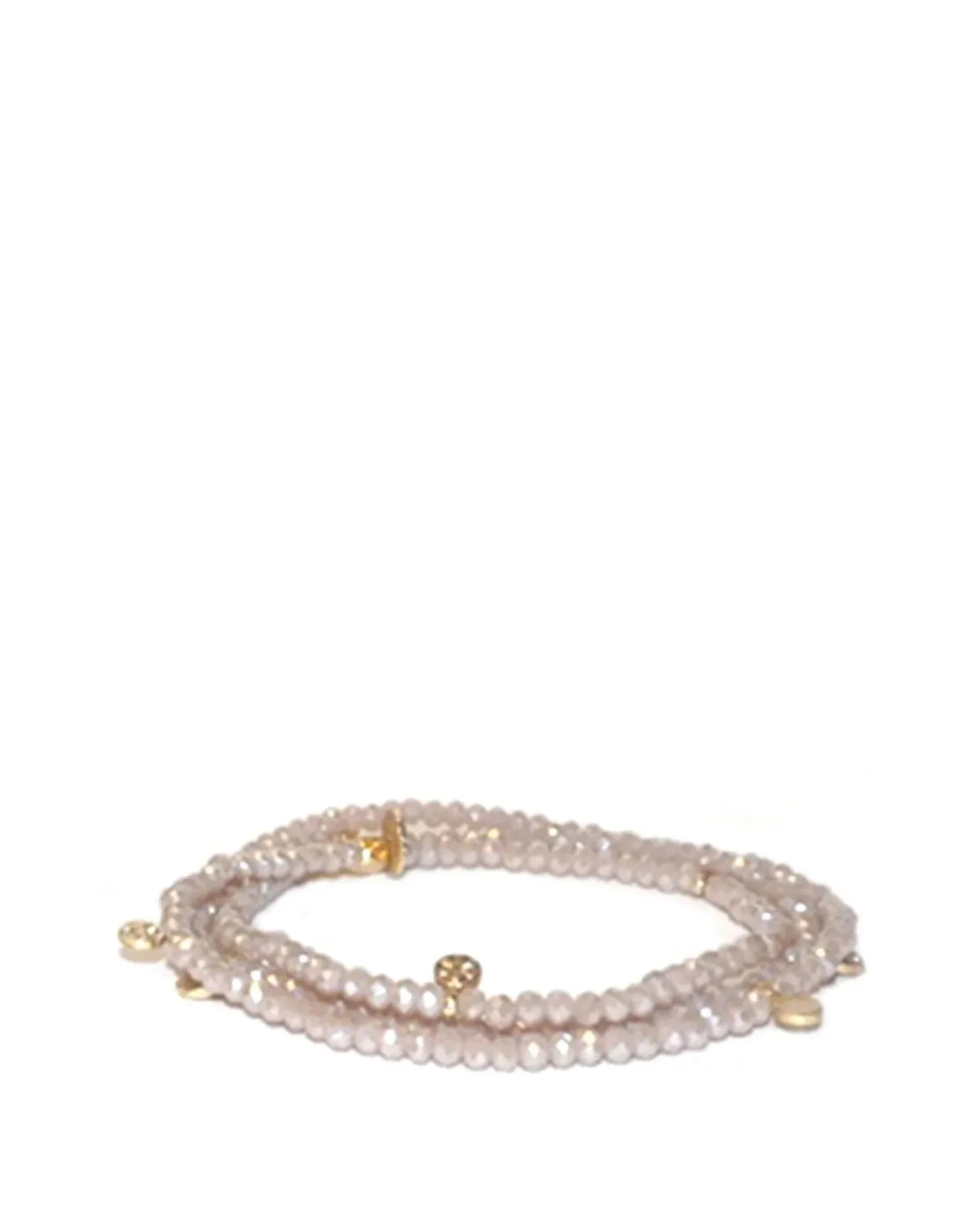 Mini Crystal Disc Beaded Stretch Bracelet Gold/Taupe