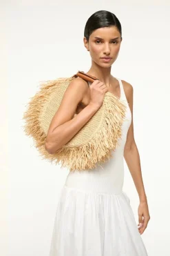 Moon Raffia Tote Bag Natural Fringe